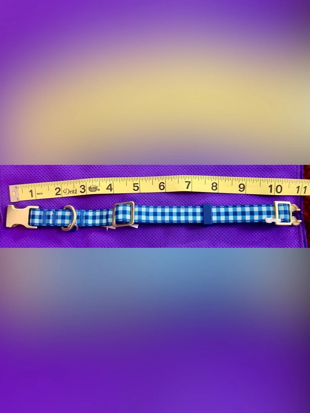 🐾 Top Paw Blue Plaid Dog Collar with Gold Hardware